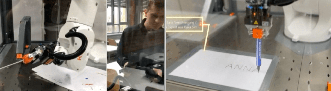 Robotik Weiterbildung - Übung "Heisser Draht" Robotik Weiterbildung - Übung "Heisser Draht" und Namen schreiben. Roboter Programmierern lernen für die Industrie.